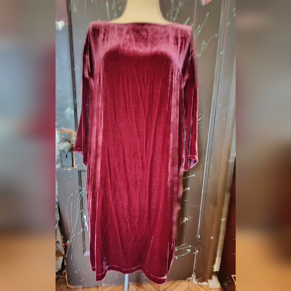 Eileen Fisher Velvet Midi Dress - Wine Red Burgandy Merlot
